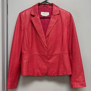 MaxMara Ostrich Embossed Hot Pink Leather Blazer Jacket Size 8